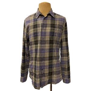 John Varvatos Men's Dress Shirt Purple Yellow‎ Plaid Cotton Blend Size Large
